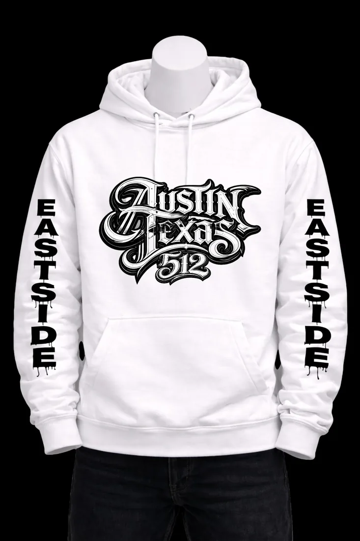 White Austin Texas 512 Eastside hoodie